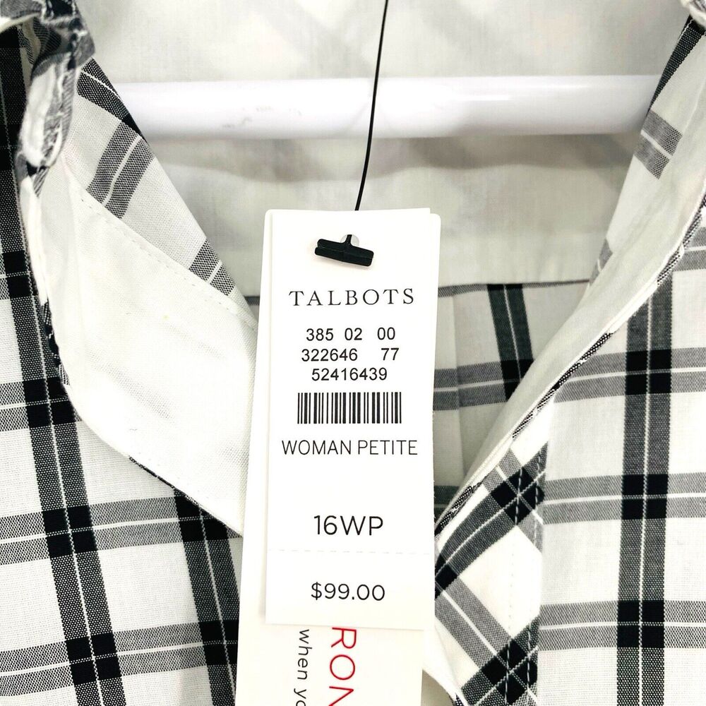 Talbots Women's Blouse Plus Size 16W Plaid Black Pullover 1/4 Button Long Sleeve - Picture 8 of 14
